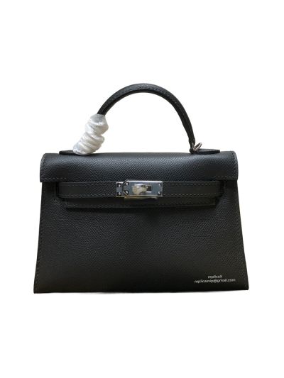 Hermes Mini Kelly Black Epsom Leather Top Handle Bag 19x13x5CM 523292