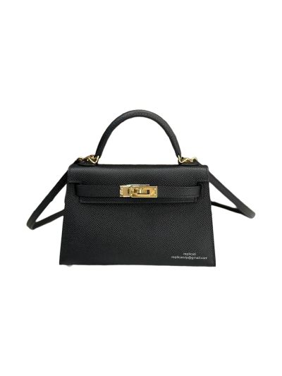 Hermes Mini Kelly Black Epsom Leather Top Handle Shoulder Bag 19x12x5CM 523291