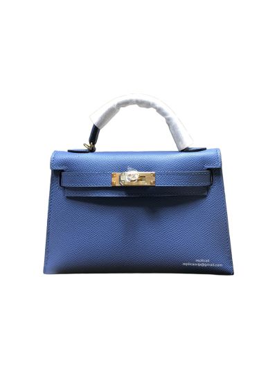 Hermes Mini Kelly Blue Epsom Leather Top Handle Bag 19x13x5CM 523287