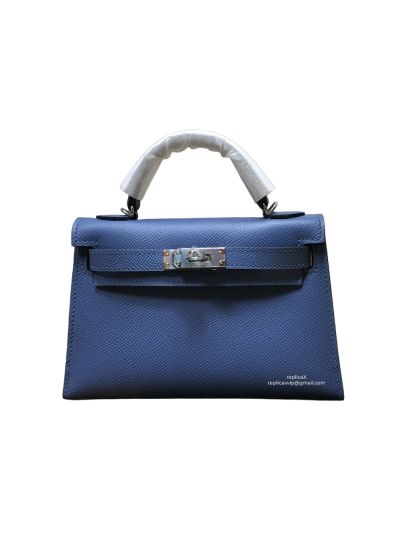 Hermes Mini Kelly Blue Epsom Leather Top Handle Bag 19x13x5CM 523288