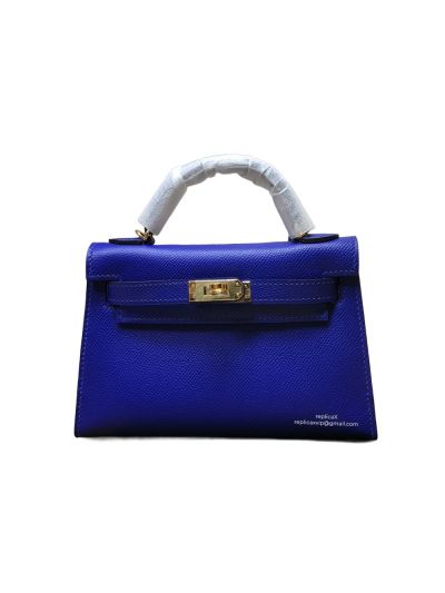 Hermes Mini Kelly Blue Epsom Leather Top Handle Bag 19x13x5CM 523289