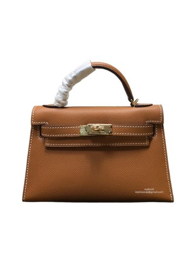 Hermes Mini Kelly Brown Epsom Leather Top Handle Bag 19x13x5CM 523296