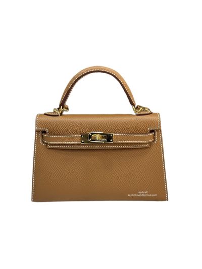 Hermes Mini Kelly Brown Epsom Leather Top Handle Shoulder Bag 19x12x5CM 523295