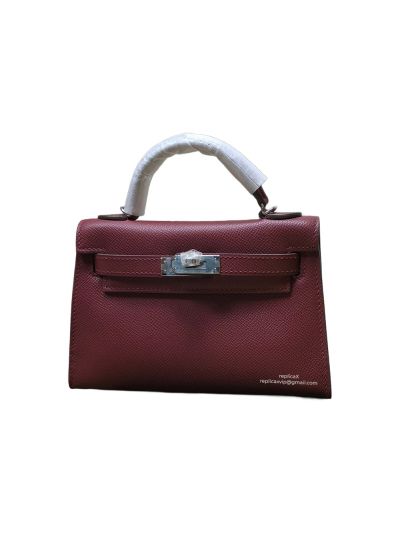 Hermes Mini Kelly Burgundy Epsom Leather Top Handle Bag 19x13x5CM 523293