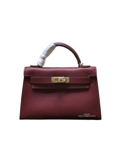 Hermes Mini Kelly Burgundy Epsom Leather Top Handle Bag 19x13x5CM 523294