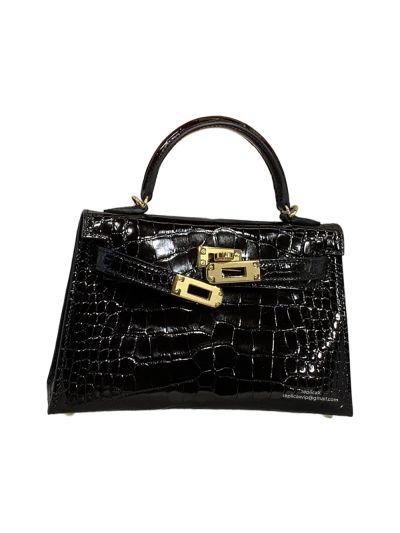 Hermes Mini Kelly Crocodile Leather Bag Black 523244