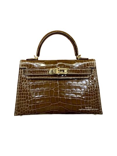 Hermes Mini Kelly Crocodile Leather Bag Brown 523243