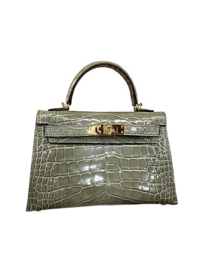 Hermes Mini Kelly Crocodile Leather Bag Gray 523242