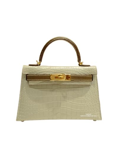 Hermes Mini Kelly Crocodile Leather Bag Light Gray 523241