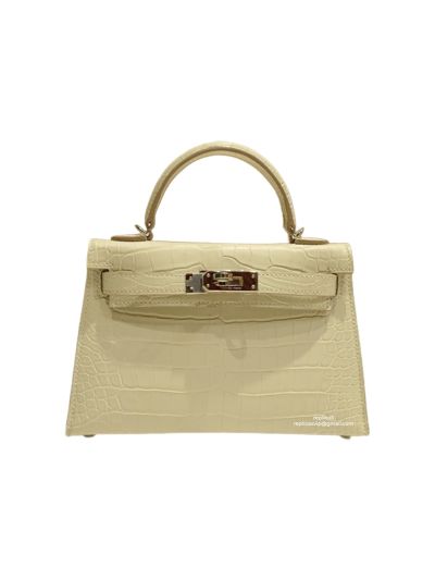 Hermes Mini Kelly Crocodile Leather Bag White 523240