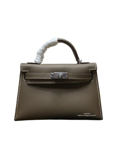 Hermes Mini Kelly Dakr Grey Epsom Leather Top Handle Bag 19x13x5CM 523238