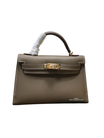 Hermes Mini Kelly Dakr Grey Epsom Leather Top Handle Bag 19x13x5CM 523239