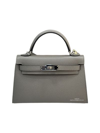 Hermes Mini Kelly Dark Gray Epsom Calf Leather Top Handle Shoulder Bag 19x12x5CM 523237