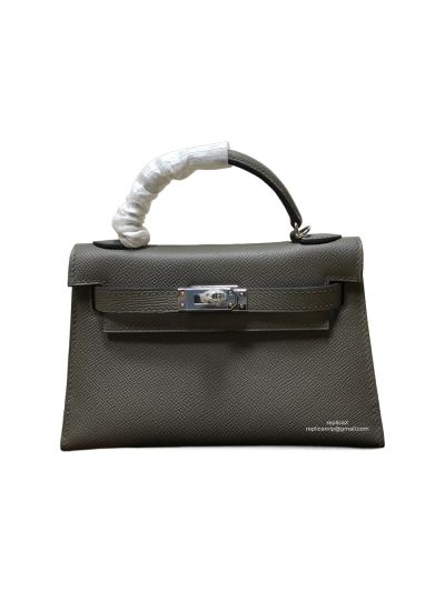 Hermes Mini Kelly Dark Gray Epsom Leather Top Handle Bag 19x13x5CM 523236
