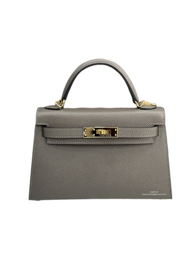Hermes Mini Kelly Dark Gray Epsom Leather Top Handle Shoulder Bag 19x12x5CM 523235