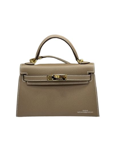 Hermes Mini Kelly Etoupe Epsom Calfskin Leather Top Handle Shoulder Bag 19x12x5CM 523175