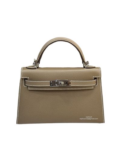 Hermes Mini Kelly Gray Epsom Leather Top Handle Shoulder Bag 19x12x5CM 523181