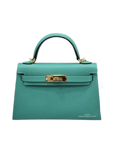 Hermes Mini Kelly Green Epsom Calf Leather Top Handle Shoulder Bag 19x12x5CM 523180