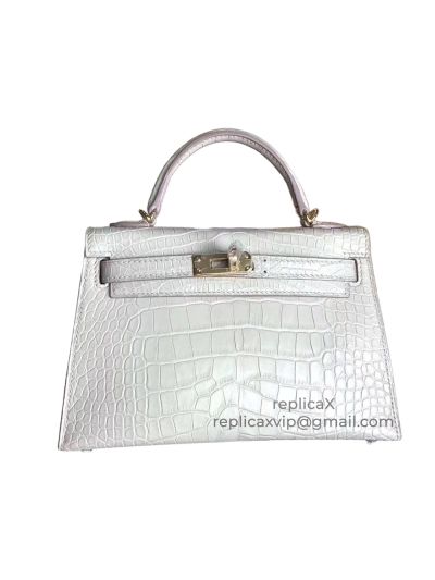 Hermes Mini Kelly Hand Stitched Shiny Alligator Crocodile Leather Top Handle Bag 19CM 521676