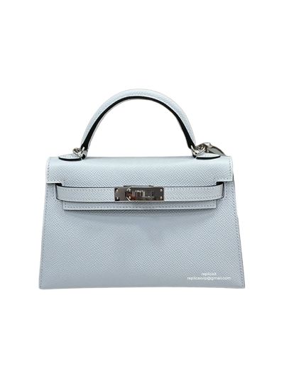 Hermes Mini Kelly Light Blue Epsom Calfskin Leather Top Handle Shoulder Bag 19x12x5CM 523177