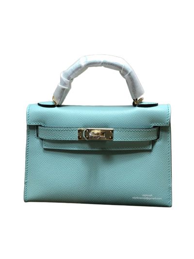 Hermes Mini Kelly Light Blue Epsom Leather Top Handle Bag 19x13x5CM 523185