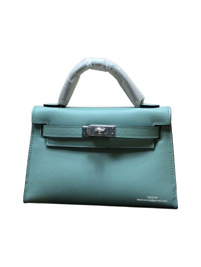 Hermes Mini Kelly Light Blue Epsom Leather Top Handle Bag 19x13x5CM 523186