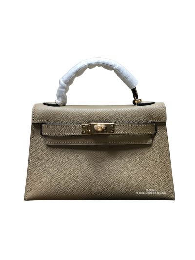 Hermes Mini Kelly Light Grey Epsom Leather Top Handle Bag 19x13x5CM 523182