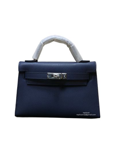 Hermes Mini Kelly Navy Blue Epsom Leather Top Handle Bag 19x13x5CM 523190