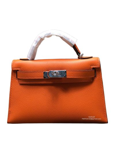 Hermes Mini Kelly Orange Epsom Leather Top Handle Bag 19x13x5CM 523188