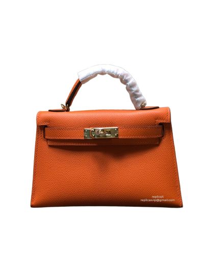 Hermes Mini Kelly Orange Epsom Leather Top Handle Bag 19x13x5CM 523189