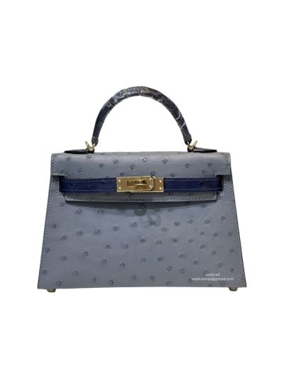 Hermes Mini Kelly Ostrich Leather Bag Blue 523210