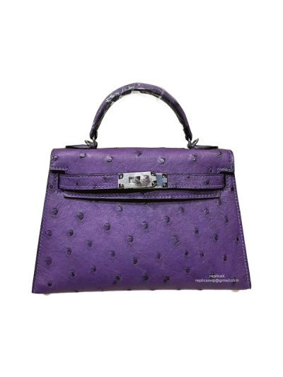 Hermes Mini Kelly Ostrich Leather Bag Purple 523223