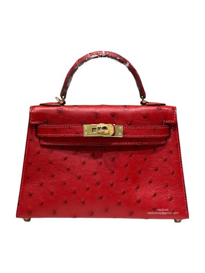 Hermes Mini Kelly Ostrich Leather Bag Red 523222