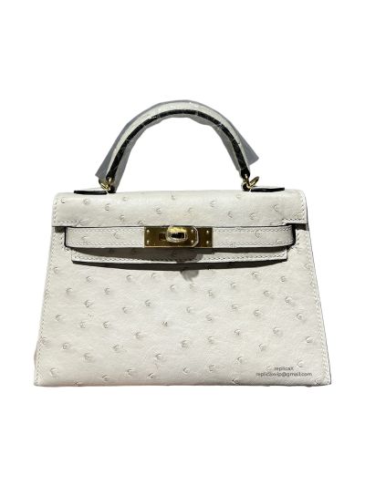 Hermes Mini Kelly Ostrich Leather Bag White 523221