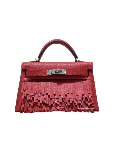 Hermes Mini Kelly Pampilles Loves Red Fringe Box Calfskin Bag 523234