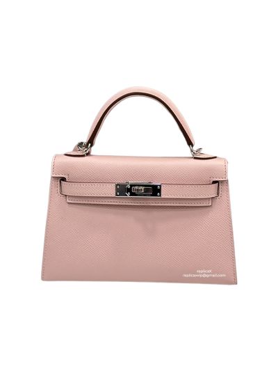 Hermes Mini Kelly Pink Epsom Calf Leather Top Handle Shoulder Bag 19x12x5CM 523230