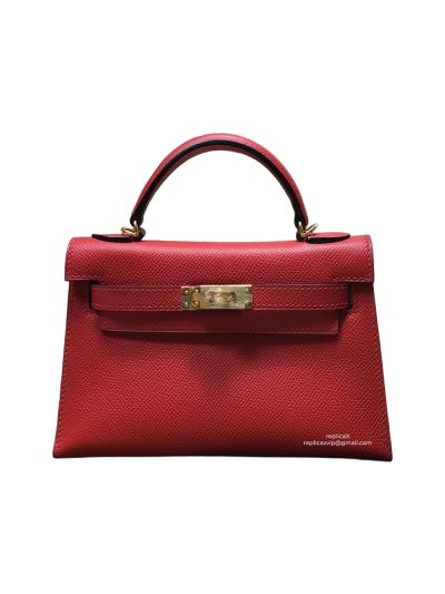 Hermes Mini Kelly Red Epsom Leather Top Handle Bag 19x13x5CM 523231