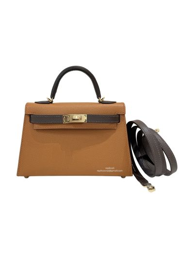 Hermes Mini Kelly Sellier Top Handle Epsom Leather Bag Brown Gray 19CM 524889