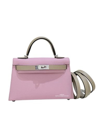Hermes Mini Kelly Sellier Top Handle Epsom Leather Bag Pink Gray 19CM 523118