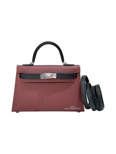Hermes Mini Kelly Sellier Top Handle Epsom Leather Bag Red Black 19CM 523117