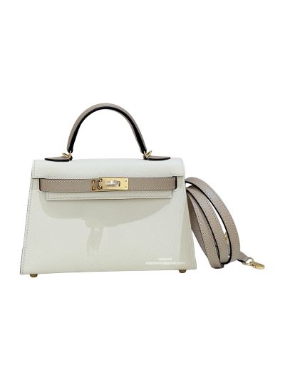 Hermes Mini Kelly Sellier Top Handle Epsom Leather Bag White Gray 19CM 524894