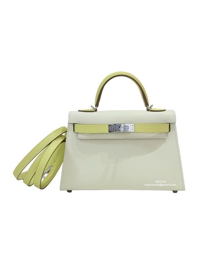Hermes Mini Kelly Sellier Top Handle Epsom Leather Bag White Yellow 19CM 524892