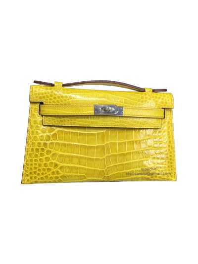 Hermes Mini Kelly Shinny Crocodile Leather Clutch Bag 522174