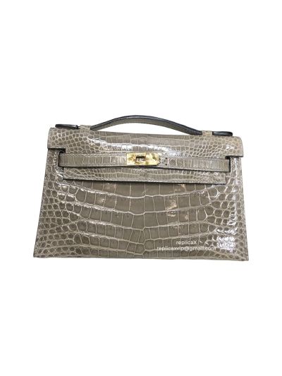 Hermes Mini Kelly Shinny Crocodile Leather Clutch Bag 522175