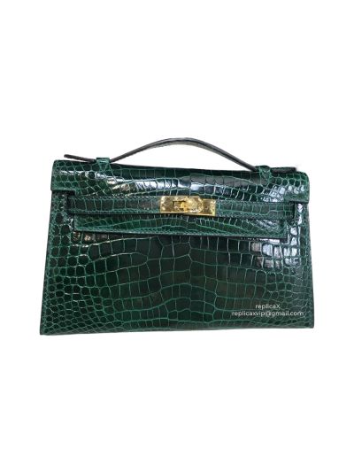 Hermes Mini Kelly Shinny Crocodile Leather Clutch Bag 522176
