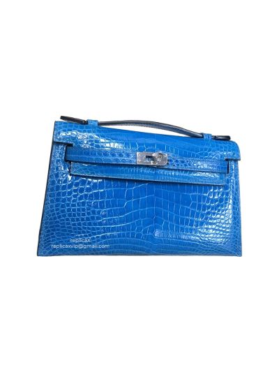 Hermes Mini Kelly Shinny Crocodile Leather Clutch Bag 522178