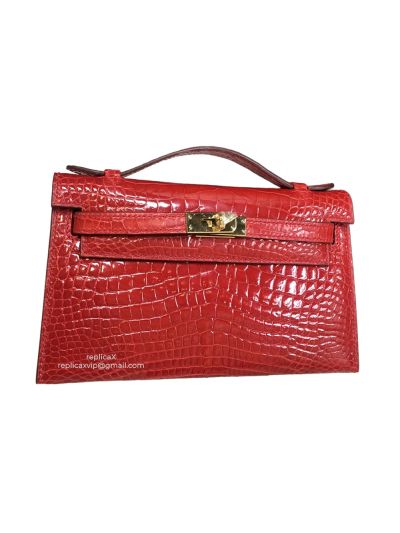 Hermes Mini Kelly Shinny Crocodile Leather Clutch Bag 522179