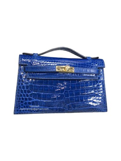 Hermes Mini Kelly Shinny Crocodile Leather Clutch Bag 522180