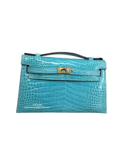 Hermes Mini Kelly Shinny Crocodile Leather Clutch Bag 522181