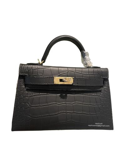Hermes Mini Kelly Top Handle Bag Black Crocodile Leather Bag 523133